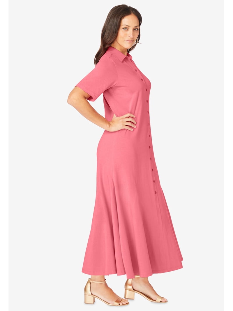 knee length dresses for ladies Standards & Practices Women's Plus Size Button Front Shirt Dress with Cuffed Balloon Sleeves main image 0