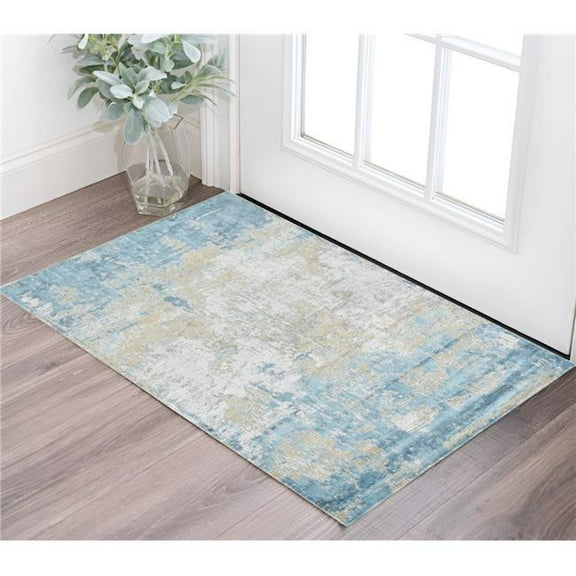 HomeRoots 570899 2 x 3 ft. Gold Sky Blue & Ivory Abstract Rectangle Area Rug
