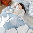 thumbnail image 4 of Homewish Dreamy Ginkgo Leaf Bedding Comforter Set 7-Piece for Teens, White Blue King Bedding Sets, Simple French Style Reversible Bed Sheets, Microfiber Bedroom Decor, 4 of 7