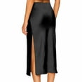 thumbnail image 5 of qolati Womens Satin Midi Skirts Casual Silk High Waisted Silt Hem Long Skirts Elegant Stretchy A Line Flowy Cocktail Party Wedding Pencils Skirts, 5 of 6