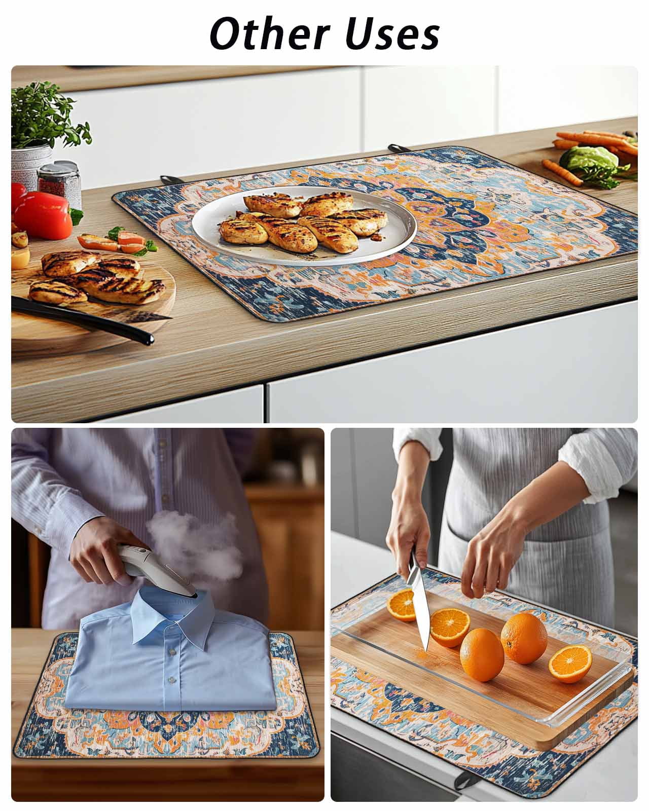 Stove Top Covers for Electric Stove, Blue Glass Stovetop Cover Protector, Ethnic Middle Century Geometric Abstract Western Induction Cooktop Protector Oven Mat for Kitchen Countertop 24"x21"