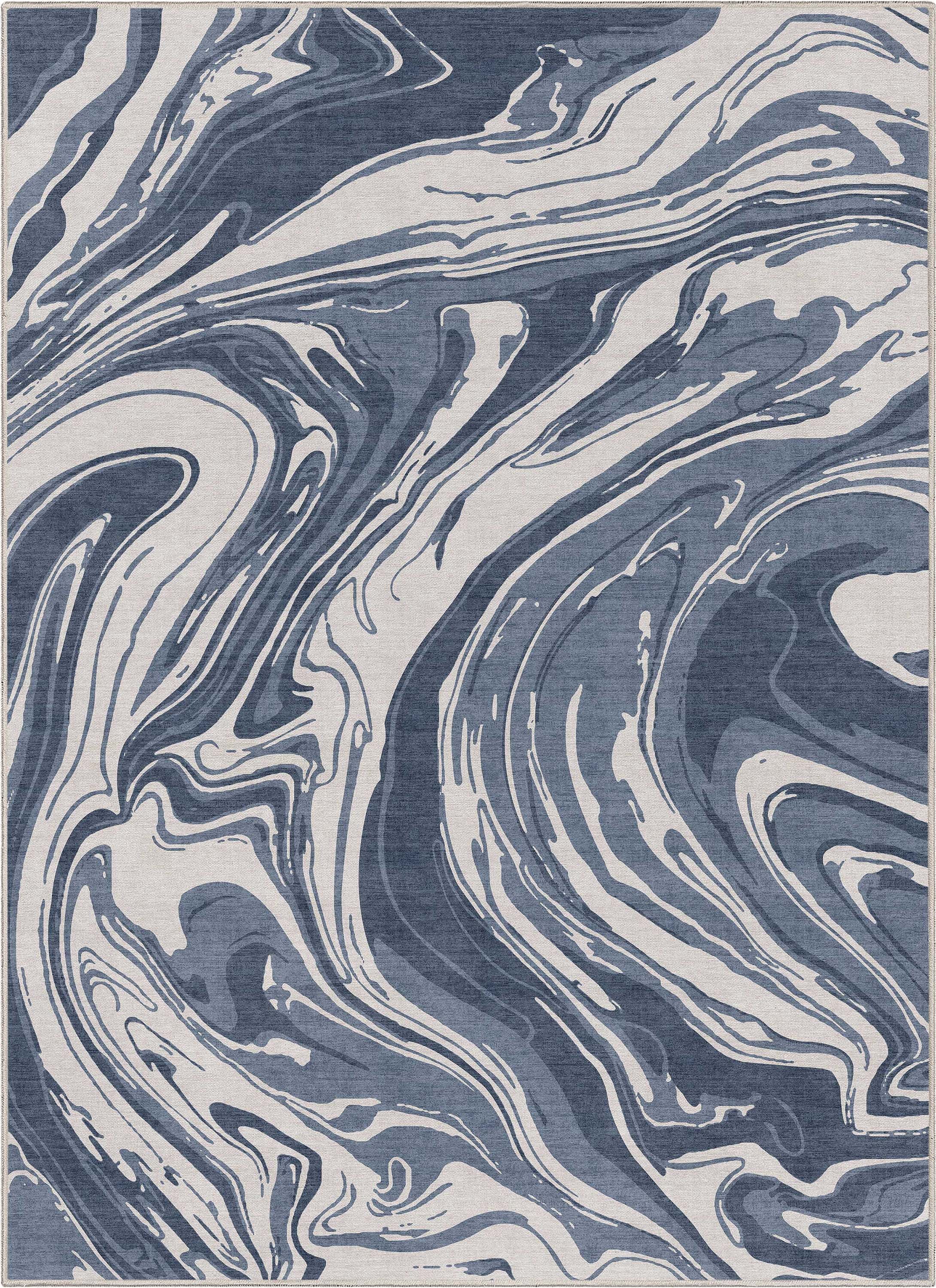 Well Woven Abstract Harmony Modern Stripes Pattern Blue Flat-Weave Easy to Clean 5'3" x 7'3" Area Rug