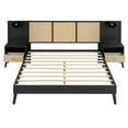 thumbnail image 5 of Queen Size Solid Wood Bed Frame with 2 Nightstands, Elegant Design with Lamps, Rattan and Wood Combination,Black, 5 of 9