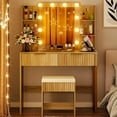 thumbnail image 5 of Ktaxon Lighted Makeup Vanity, Wood Color Vanity Table Set with 2 Drawer and Charging Station, Femal Gift, 5 of 11