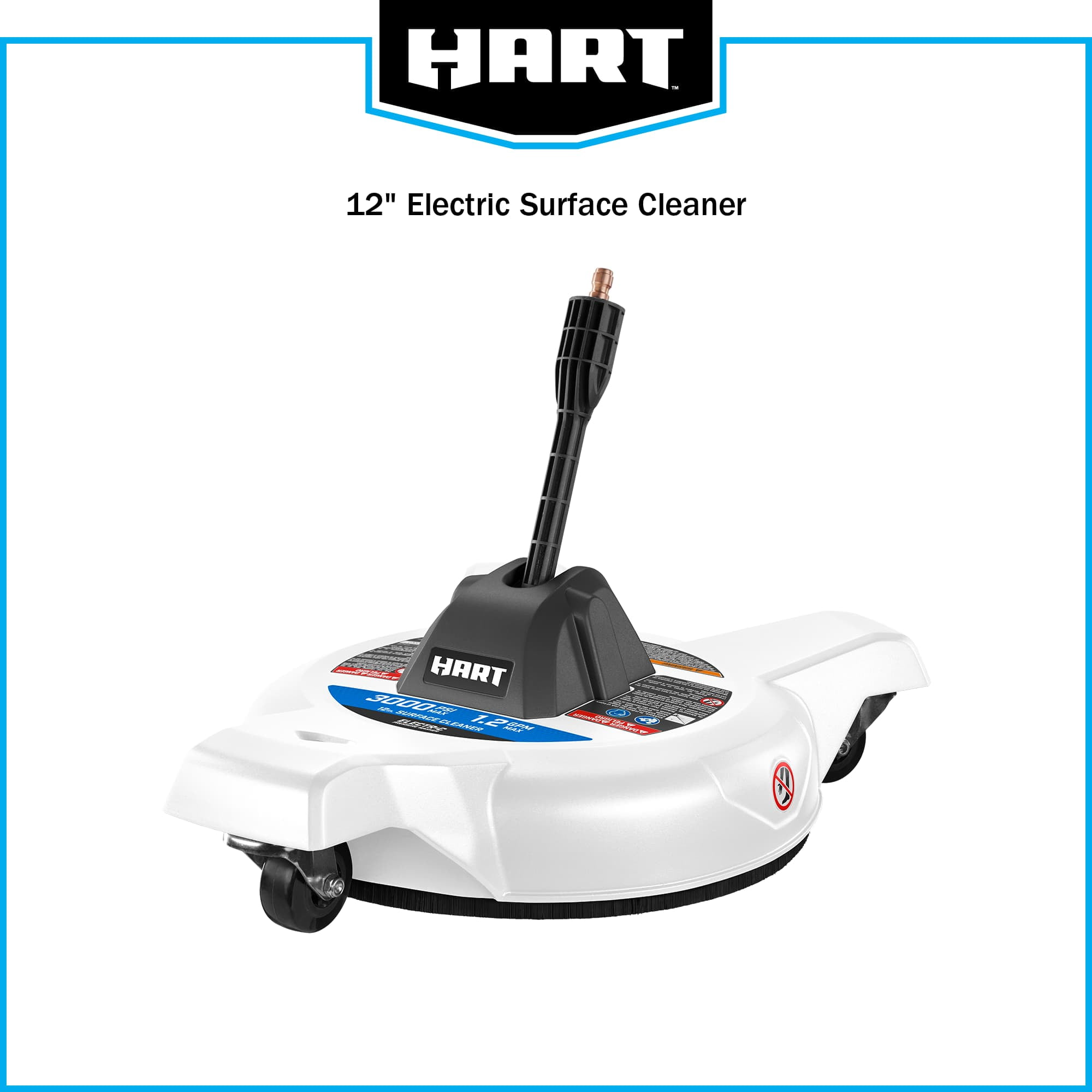 HART 12 in. 3000PSI Electric Pressure Washer Surface Cleaner with Casters