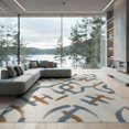 thumbnail image 2 of ODIKA 8'x10' Washable Area Rug Non-Slip Chair-Friendly Mat Tan Abstract Navy Neutral Motif Geometric Interlocking Brushstroke for Dining Room, Large Office, Lounge, 2 of 7