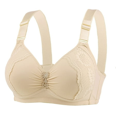 KDFJPTH Wireless Bra For Women Wire-Free Push-Up Underwear Solid Beige 44