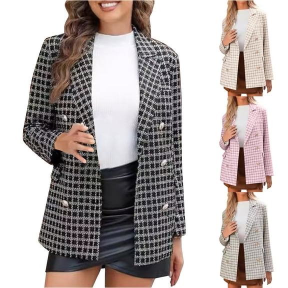 Swuxness Women's Casual Suit Jacket, Women Long Sleeve Coat, Women Solid Color Blazer Office Formal Tweed Workwear Outerwear Jacket with Notch Lapel Pink, M