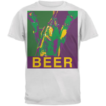 Mardi Gras Crawfish Beer White Adult T-Shirt