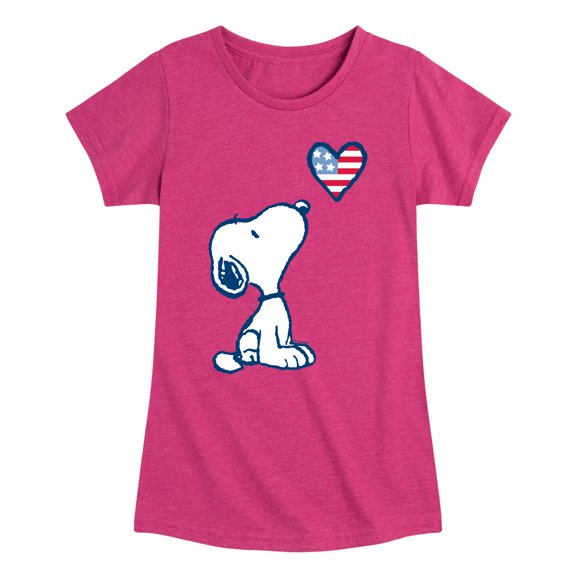 Peanuts - Snoopy Flag Heart - Toddler & Youth Girls Short Sleeve Graphic T-Shirt