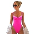 thumbnail image 3 of URSOFINE Women's Ruched Tummy Control One Piece Swimsuit V Neck Cutout High Cut Bathing Suit, 3 of 4