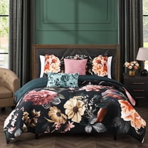 Bebejan Botanical Birds 5 Piece Comforter Set, Queen, Black,  100% Cotton Sateen, Reversible, All Season, Cozy Comfort