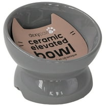 Dexypaws: Elevated Ceramic Cat Bowl - Grey - 7oz, Pet Feeding Dish, Meals, Food & Water, Ergonomic Height, Tilted & Raised, Stylish Glossy Design