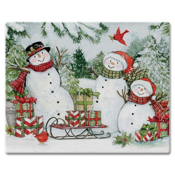 CounterArt "Snowman's Farmhouse" 3mm Heat Tolerant Glass Cutting Board 15" by 12"