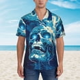 thumbnail image 2 of Fotbe Abstract Blue Skull Camisa Hawaiana para Hombre Unisex – Camisa Casual de Verano con Botones de Manga Corta de Algodón y Lino,X-Large, 2 of 7
