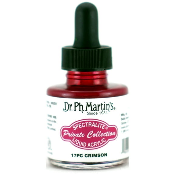 Dr. Ph. Martin's® Spectralite Private Collection Liquid Acrylics (17PC) Arcylic Paint Bottle, 1.0 US fl oz, Crimson, 1 Bottle