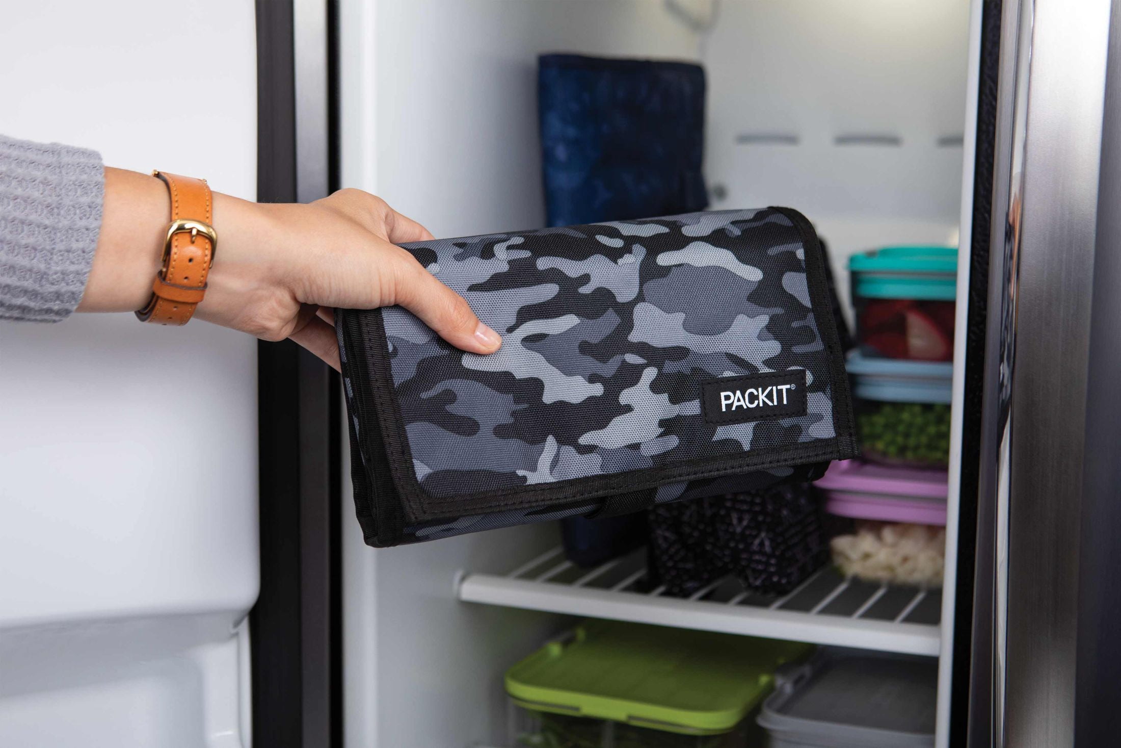PackIt Unisex Charcoal Camouflage Freezable Polycanvas Lunch Bag