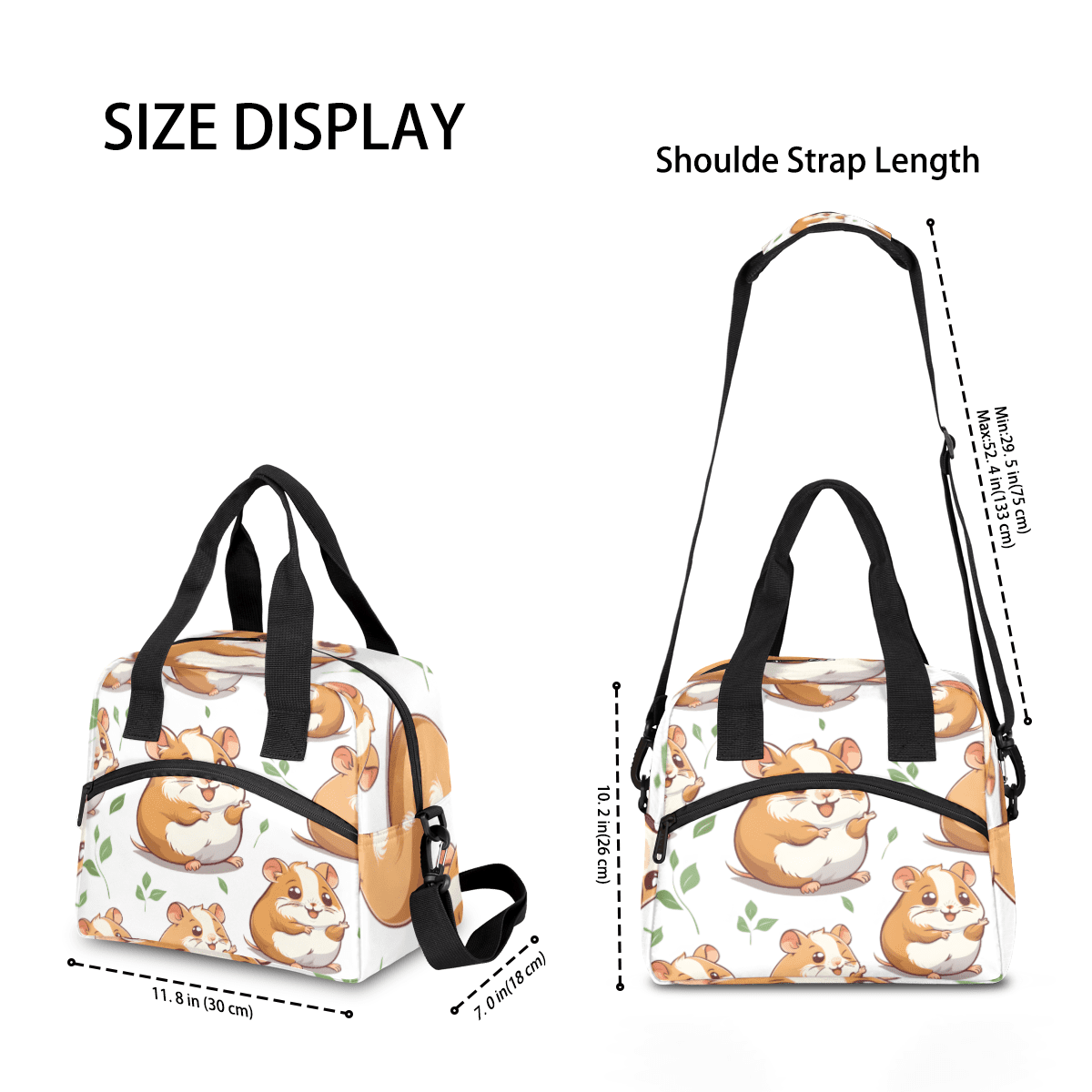 Herdesigns Cute Insulated Lunch Bag for Women Men Adults Large Reusable Lunch Box Cute Hamster Leakproof Cooler Tote Bags with Adjustable Shoulder Strap