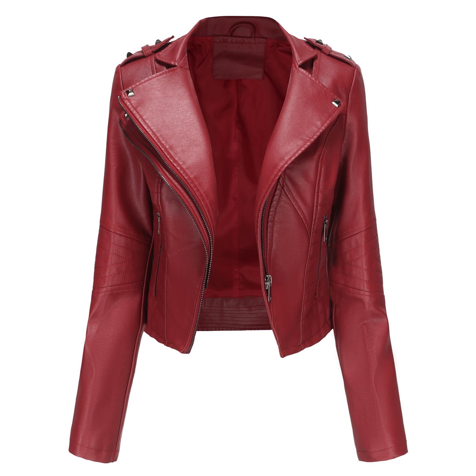 DailyTrove Women's Cropped Faux Leather Jacket, Long Sleeve, Casual Street & Night Out Wear, Durable Polyester Blend, Plus Size Friendly