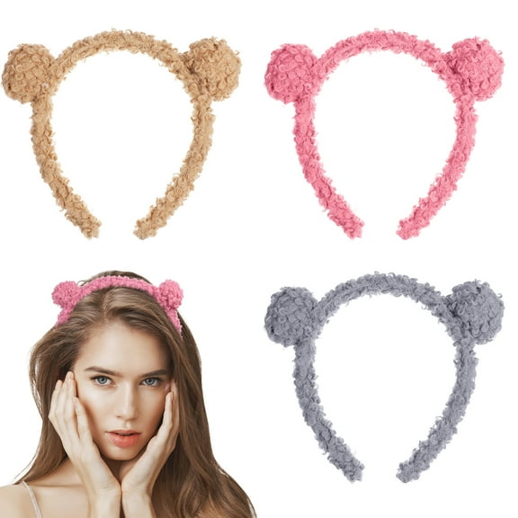 LABSERRON Bear Ears Hairband 3Pcs for Girls Party Wear in Assorted Color and Plush Material