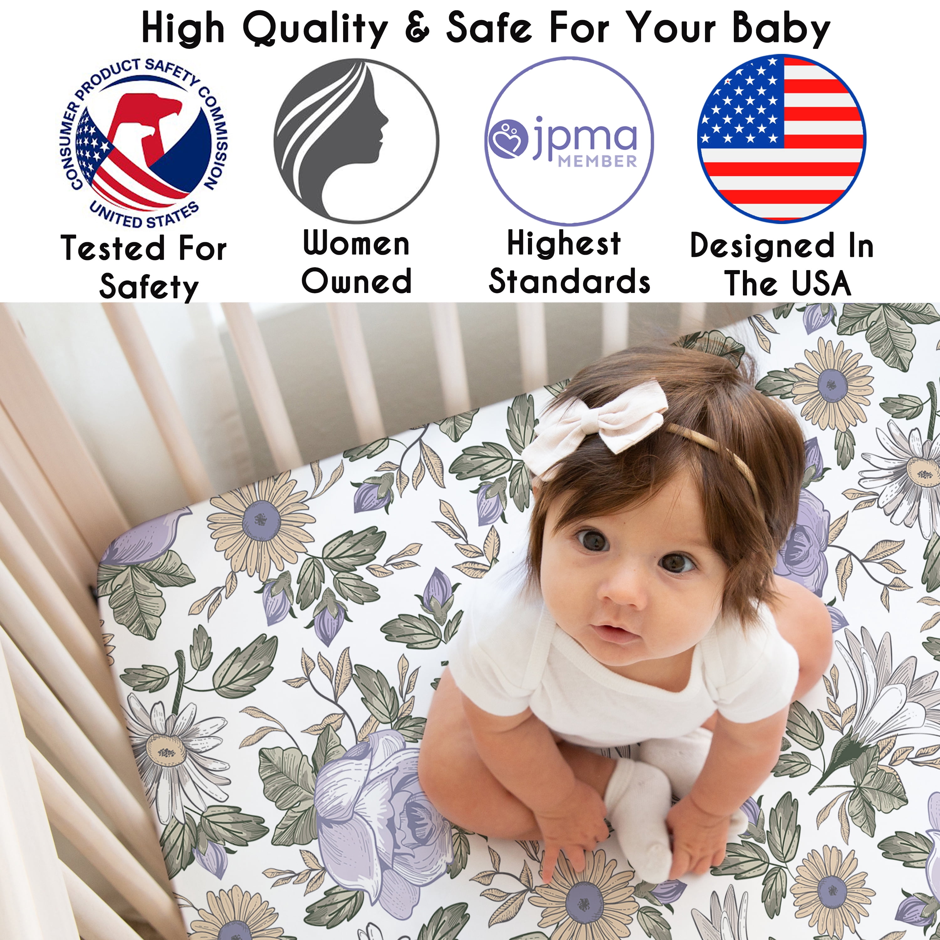 Sweet Jojo Designs Vintage Floral Purple and Green Girl Fitted Crib Sheet
