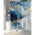 thumbnail image 3 of Split Shower Curtain for Transfer Bench, Blue Oil Painting Fabric Shower Curtains for Bathroom, Modern Marble Art Abstract Tub Sliding Transfer Bench Waterproof Bath Curtains 72"x78", 3 of 9