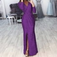 thumbnail image 3 of OUSITAID Robe à Sequins Col en V Profond pour Femmes avec Fente Manches Longues Robe de Soirée Boîte de Nuit pour Femmes Dame Nouveau, 3 of 8
