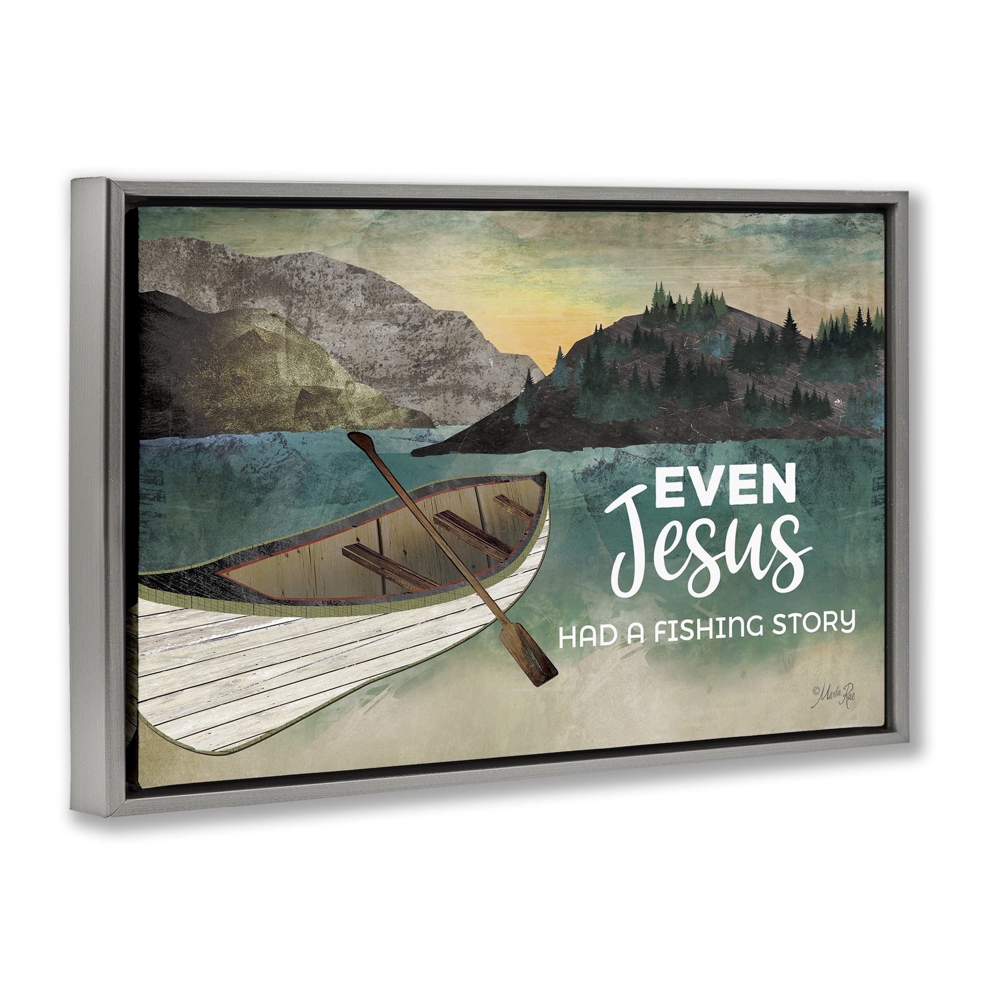 Stupell Industries Jesus Had Fishing Story Religious Painting Gray Floater Framed Canvas Art Print Wall Art, 31 x 21