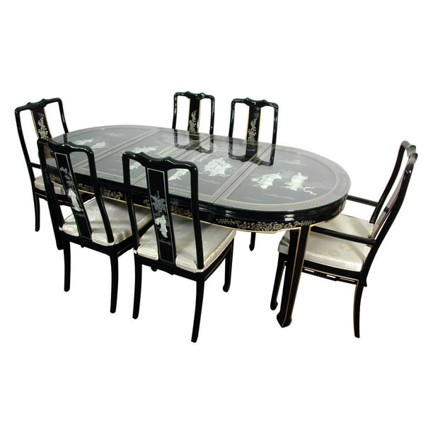 Oriental Furniture Lacquer Dining Room Set Black Mother Of Pearl