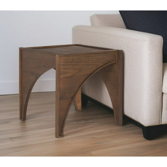 24" Brown Wood Modern Arched Square End Table