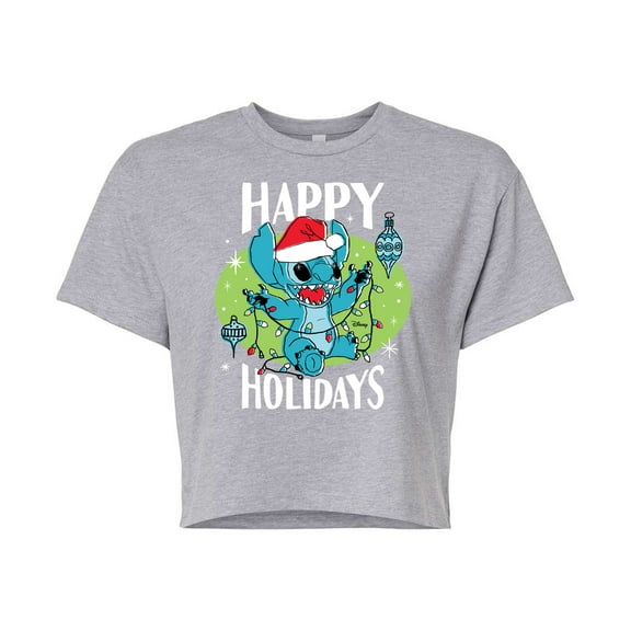 Lilo & Stitch - Happy Holidays - Juniors Cropped Cotton Blend T-Shirt