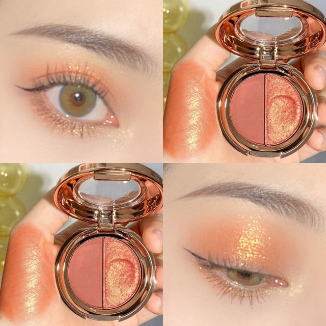 Two Color Eyeshadow Pearlescent Pumpkin Powder Earth Color Eyeshadow Tray, Halloween Makeup Eye Shadow