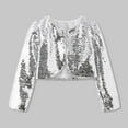 thumbnail image 2 of Staki Kids Jackets Girls Girls Sequin Jackets Sparkle Dress Coats Zipper Cropped Cardigan for Kids(Silver,6-7 Years), 2 of 9