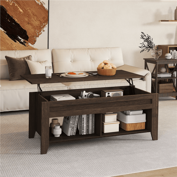 Yaheetech 39.5in Lift Top Coffee Table w/Storage & 2 Open Shelves for Living Room,Espresso