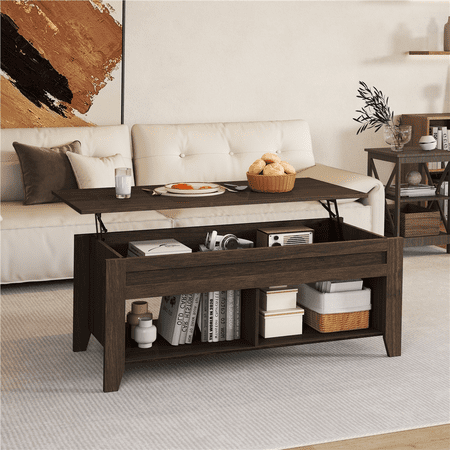 Yaheetech 39.5in Lift Top Coffee Table w/Storage & 2 Open Shelves for Living Room Espresso