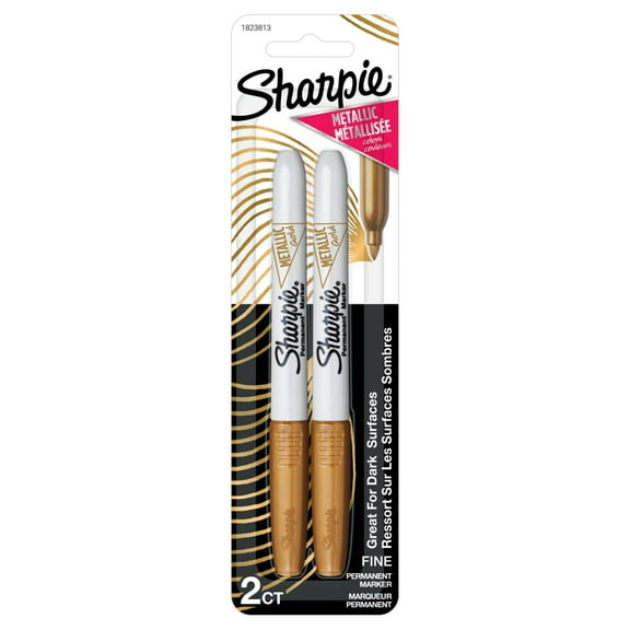 Sharpie Metallic Permanent Markers, Fine Point, Gold, 2 Count