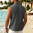 thumbnail image 4 of DwelliawoMen's Sleeveless Tee Shirts Comfy Button Up Summer Vest with Chest Pocket Collared Office Casual Vacation TopsDark GrayL, 4 of 5