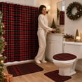 thumbnail image 5 of Christmas Bathroom Decor Set with Waterproof Polyester Shower Curtain, Bath Mat, U-Shaped Toilet Rug, and Seat Cover in Red Plaid, 5 of 8