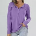 thumbnail image 2 of WCMZJ Women's Waffle Knit Tunic Tops Loose Long Sleeve Button up V Neck Henley Shirts Trendy Solid Color Pullover Fall Shirts Purple S, 2 of 5