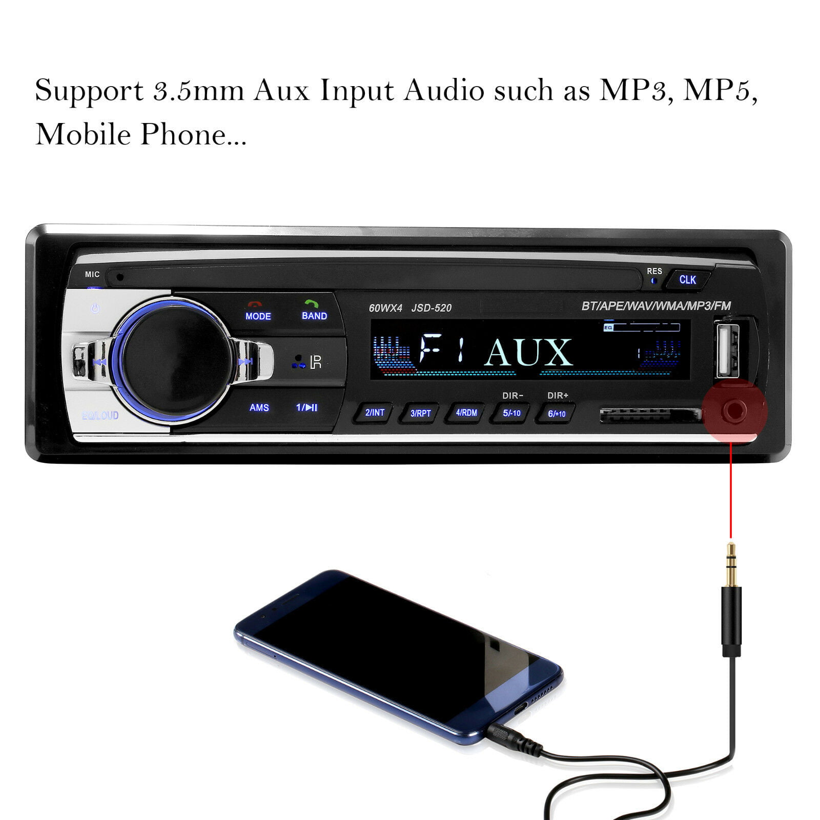 Car Radio Bluetooth Stereo Head Unit MP3/USB/SD/AUX-IN/FM In-dash Player 1DIN V2 