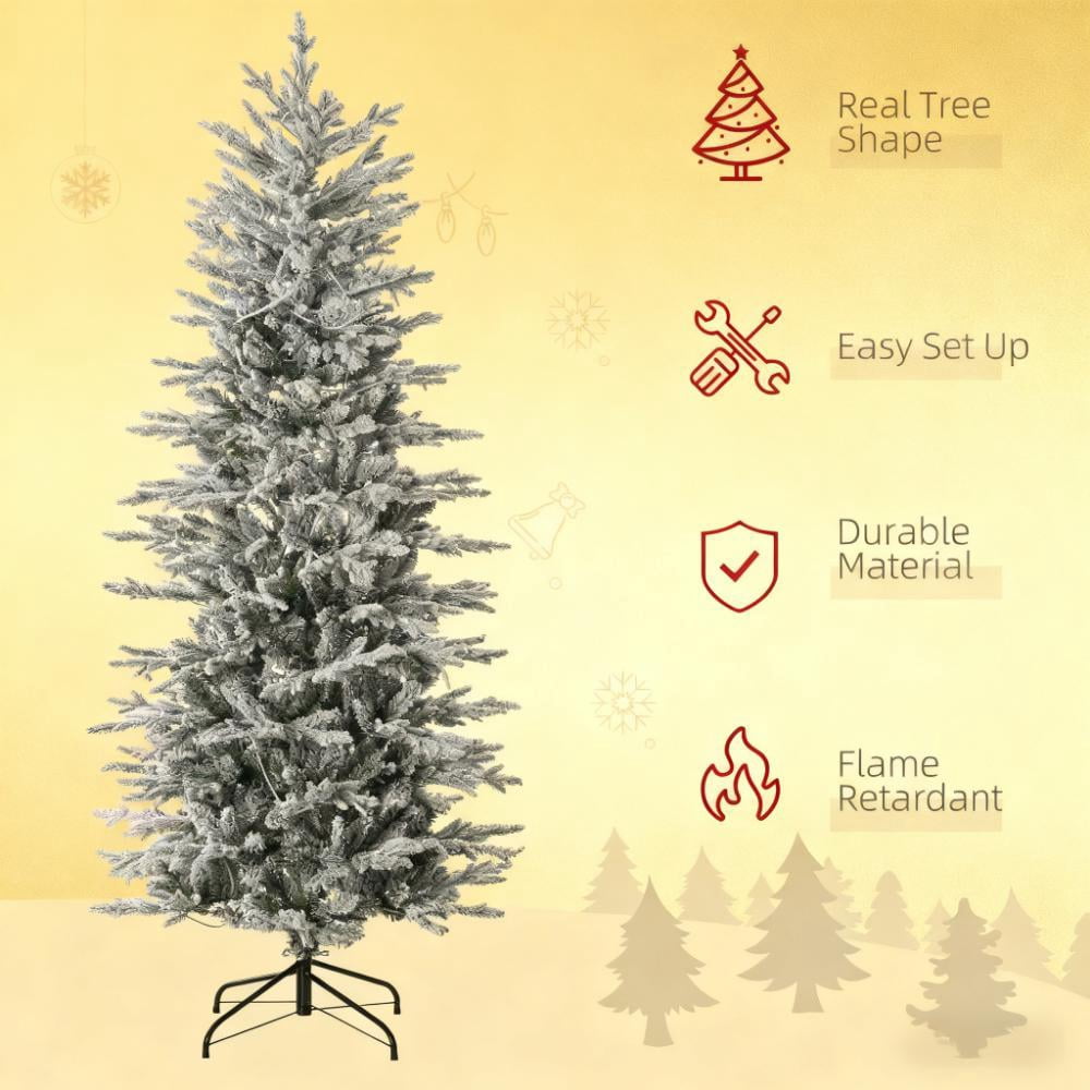 6ft Prelit Snow Flocked Christmas Tree with 250 Clear Lights 636 Tips Easy Assembly Indoor Decor