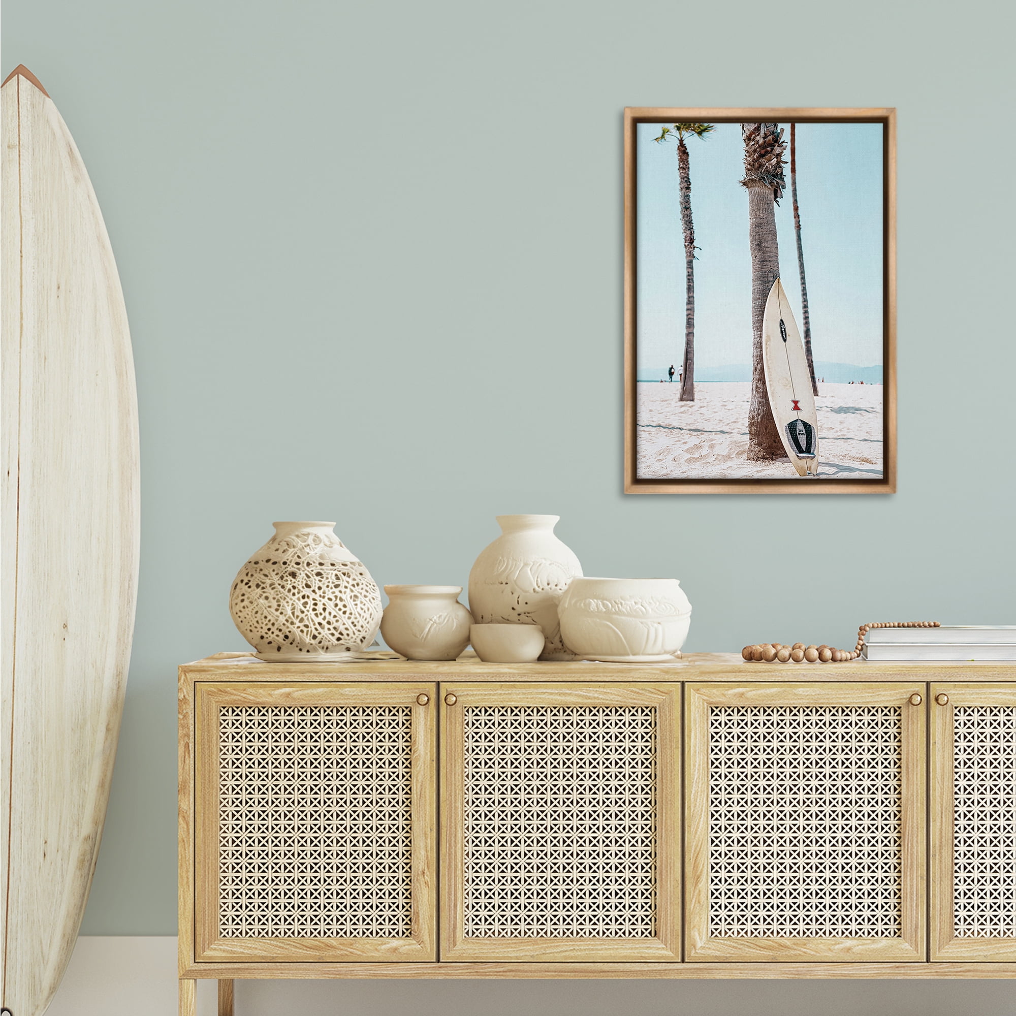 Stupell Industries California Summer Surfboard Nautical & Beach Photography Brown Floater Framed Canvas Art Print Wall Art, 21 x 31