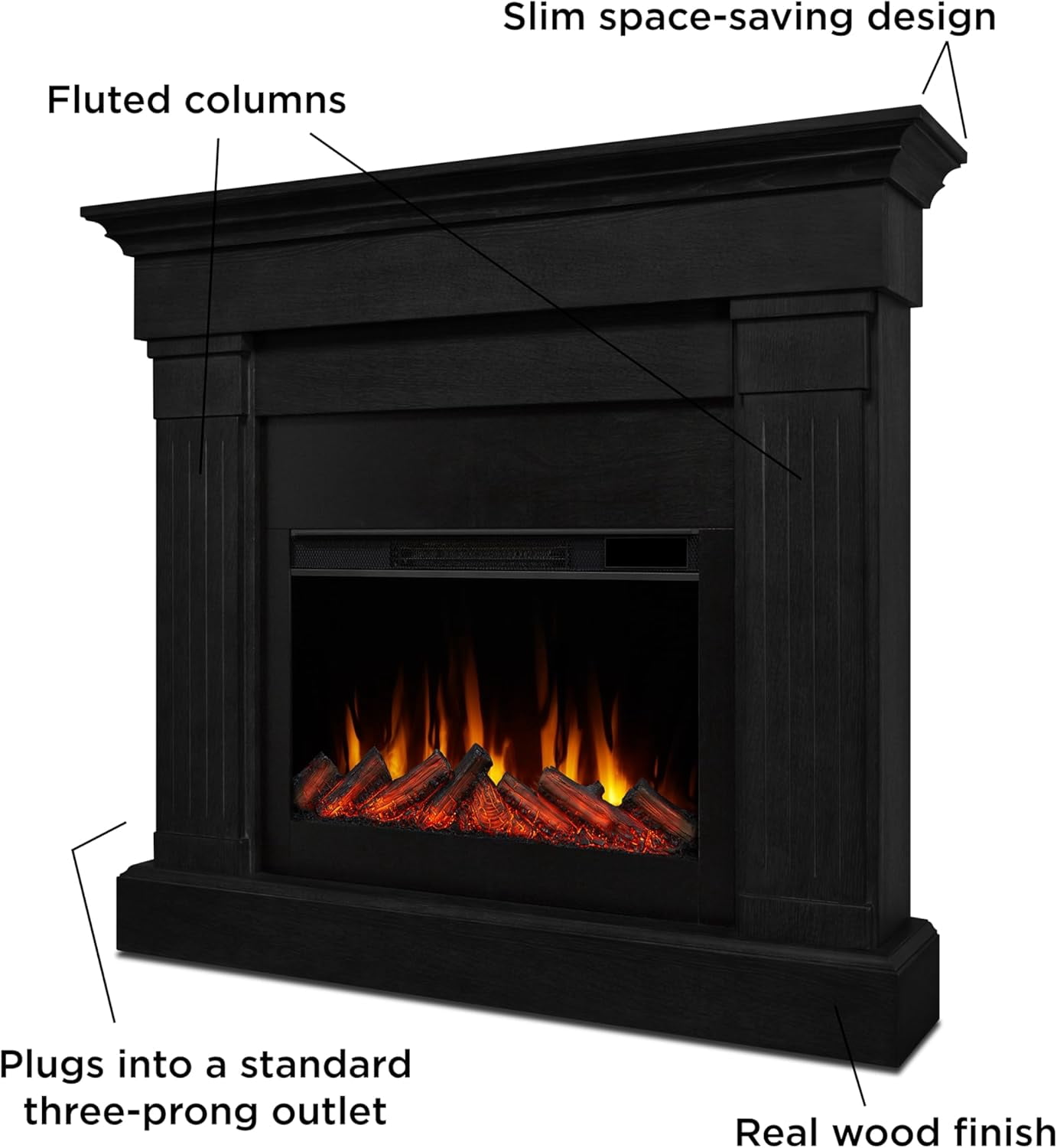Real Flame Crawford 48" Slim Electric Fireplace in Black