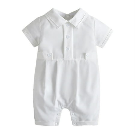 

Kids Boys Bodysuit Solid Color Cute Short Sleeve Button Outdoor Sports Play Wear Soft Jumpsuits