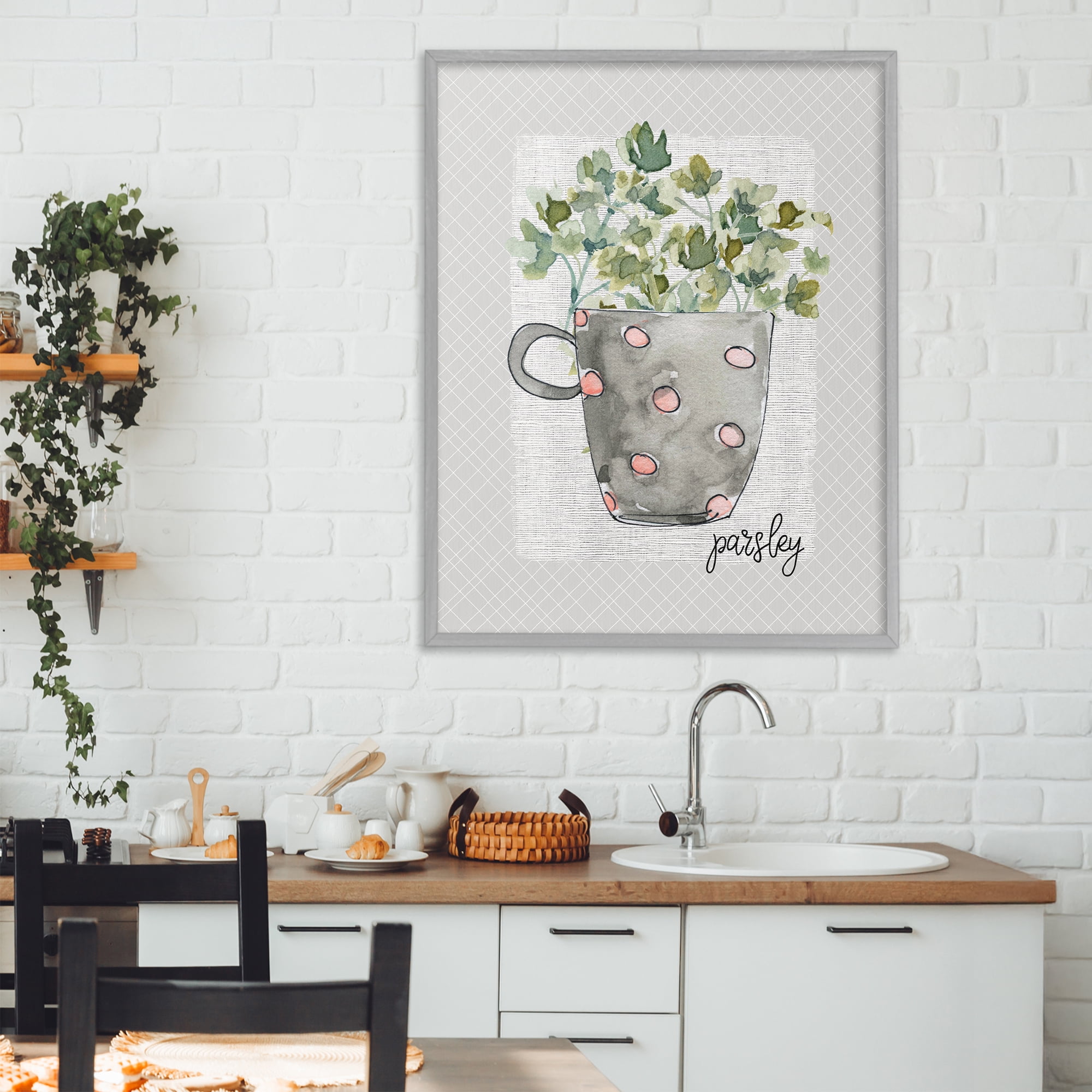 Stupell Industries Parsley Herb Mug Gray Framed Giclee Art, design by Livi Finn