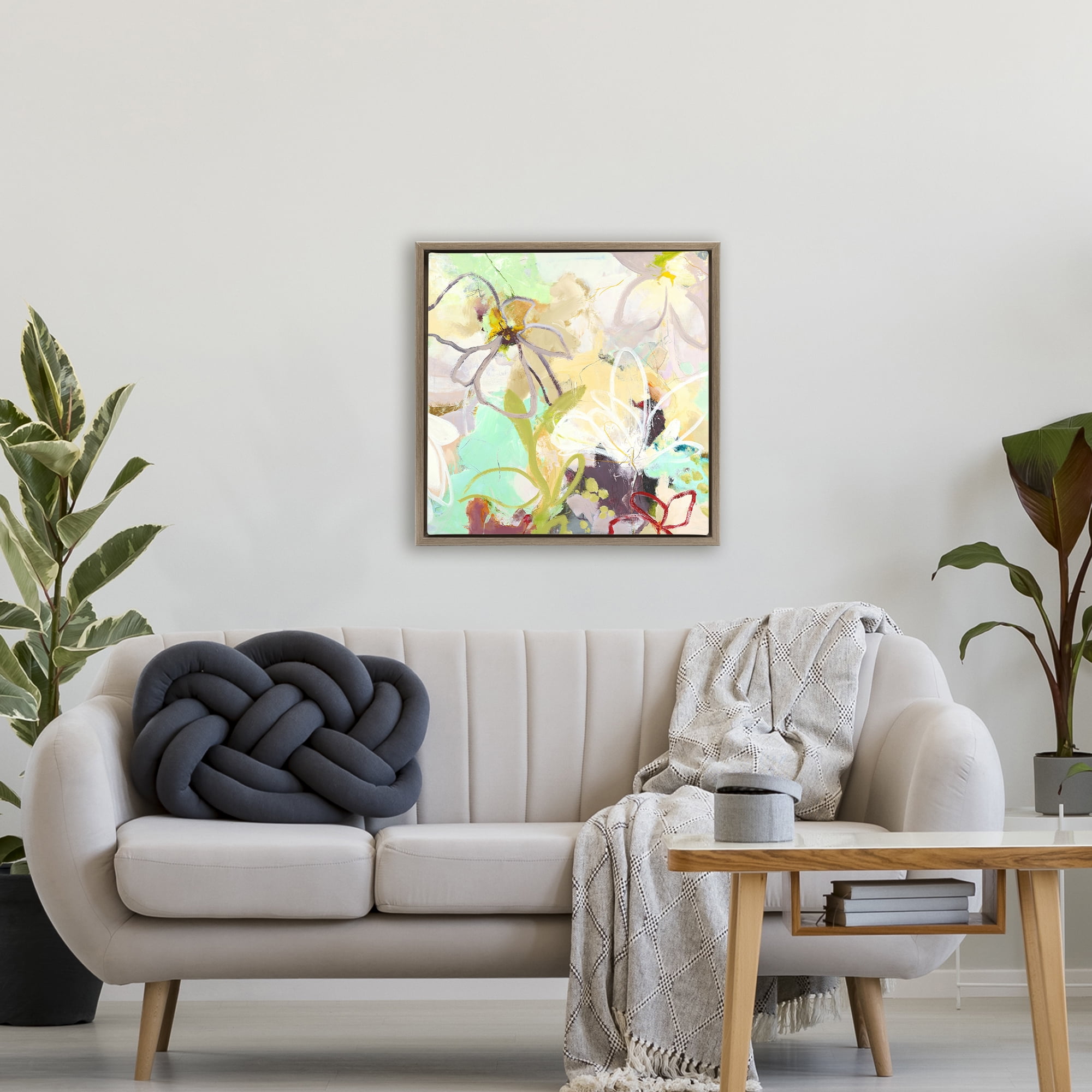 Last Days Of Spring Abstract Brown Framed Floater Canvas Wall Art, design by Design Fabrikken
