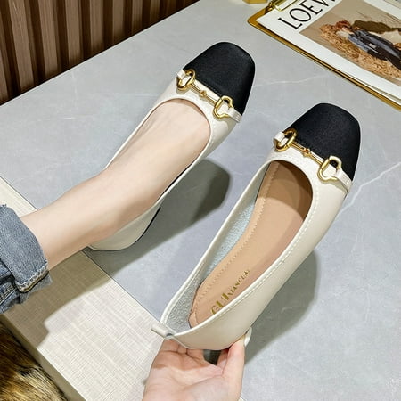 

Women‘s Flats Color-block Chain Decor Slip-on Peas Shoes