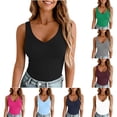 thumbnail image 3 of HongQid Women's V-Neck Sleeveless Fitted Tank Top – Basic Solid Color Slim Fit Cami, Stretchy Casual Layering Top for Summer,Wine 2XL, 3 of 9