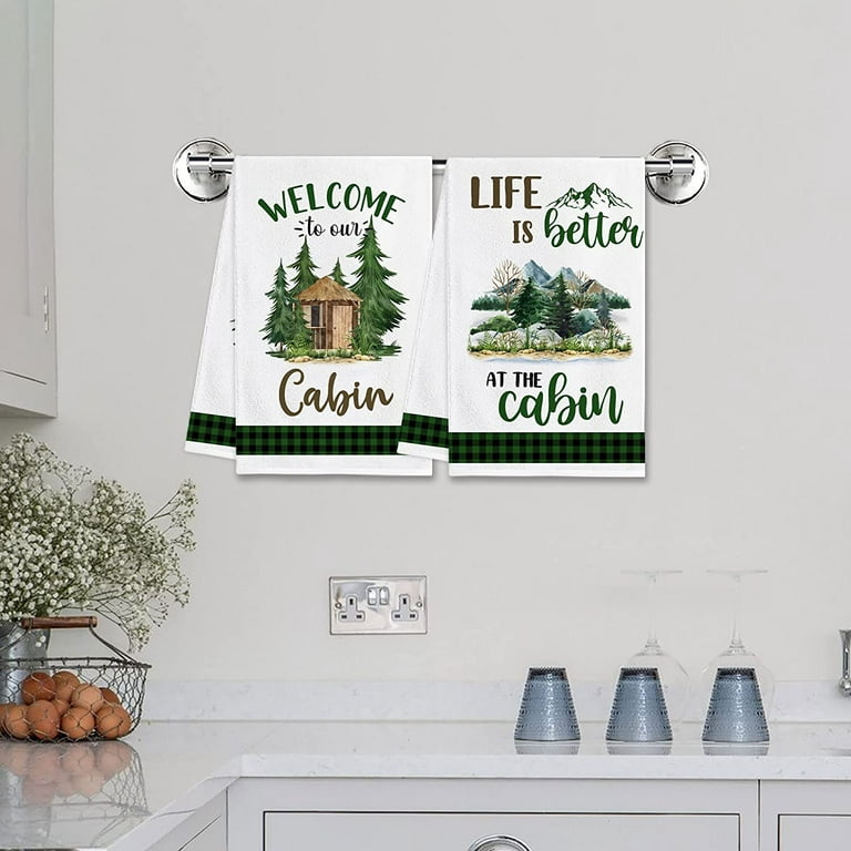 2 Rustic Lodge Dish Towels - Moose Towel, Bear Towel | Wilderness Animals  Woodland Themed Cabin Kitchen Towels | Camping Dish Towel Set for Hand