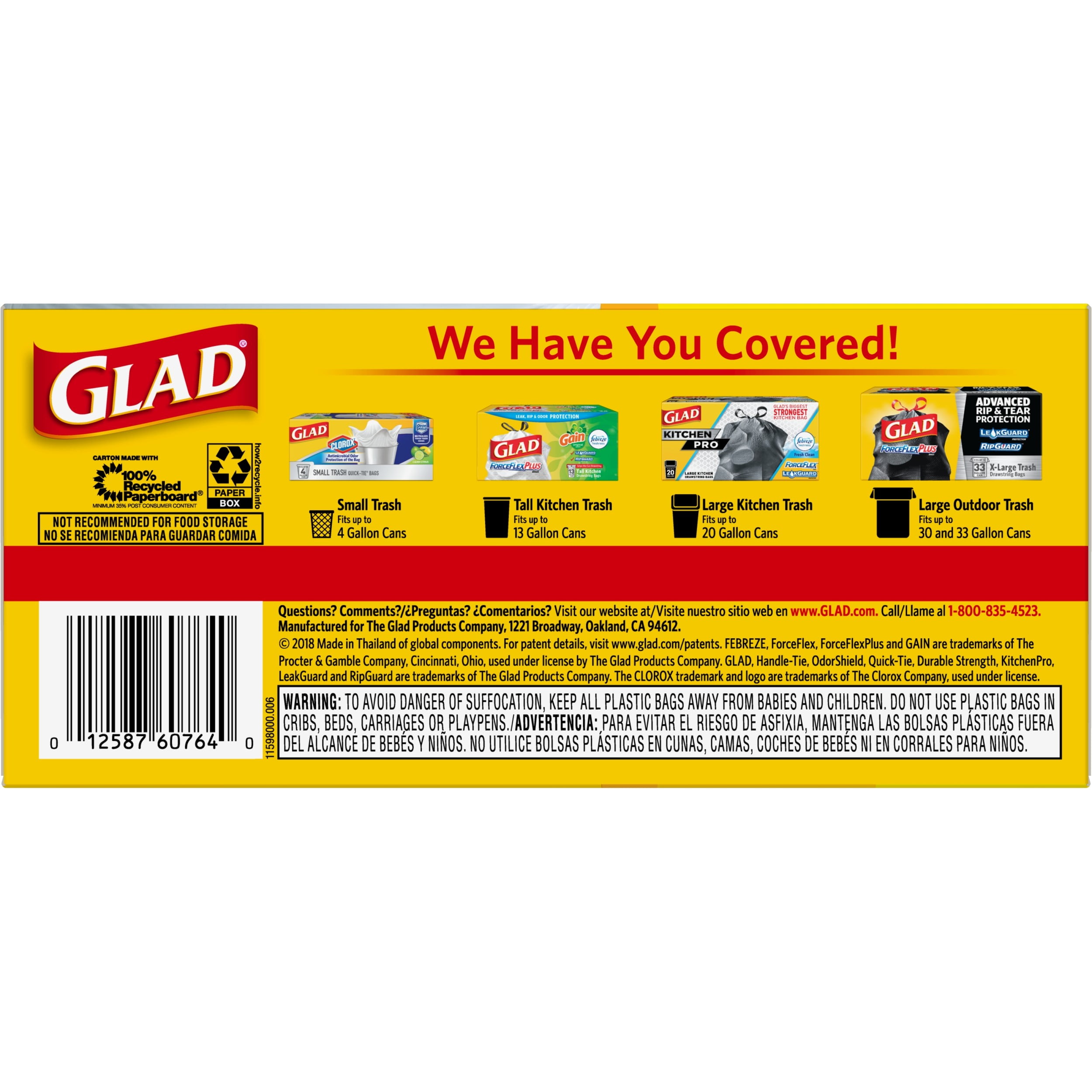 Glad Glad Tall Kitchen Handle-tie Trash Bags - 13 Gallon White Trash Bag -  50 Count (Packaging May Vary), White, NOT Applicable, NOT Applicable, 50